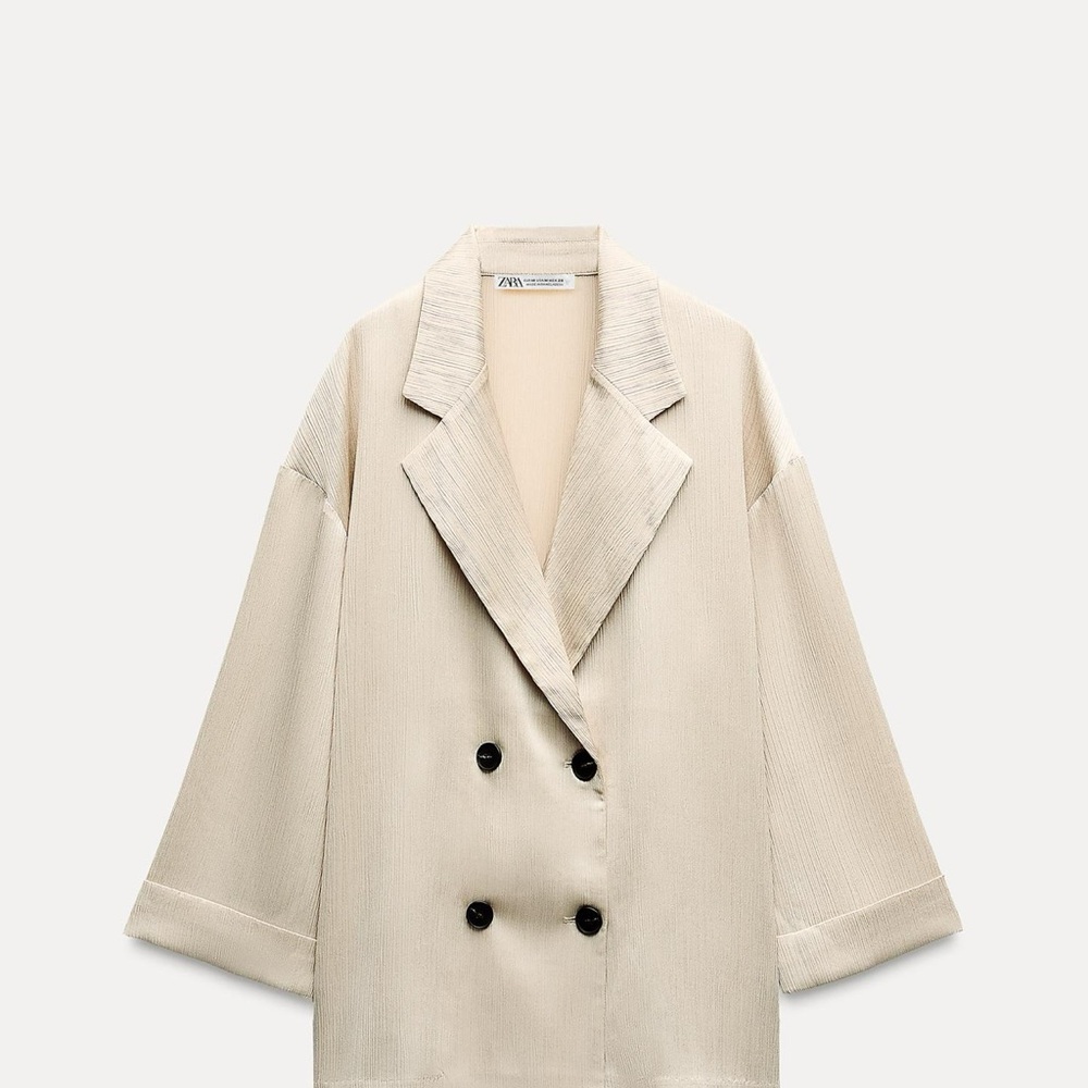 Zara Cream Oversized Blazer with Notched Lapels